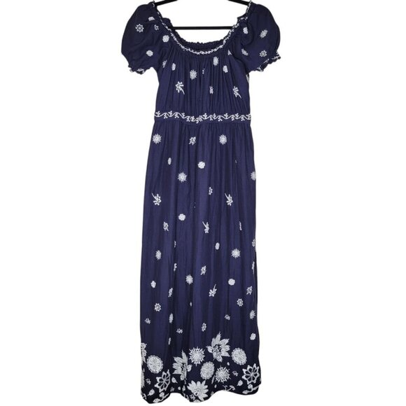 Gretchen Scott Designs Dresses & Skirts - Gretchen Scott Floral Embroidered Midi Dress XS Cottagecore Pockets Empire Waist